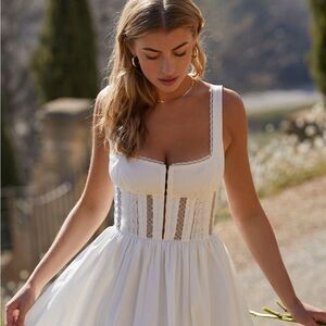 House of CB Cotton Lace Trim Midi Sundress XS - White